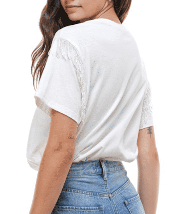 "Wishful" White Sequin Fringe Graphic T-Shirt