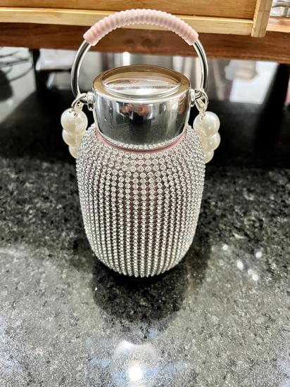 The "CHIC" Mini Bling Water Bottle with Detachable Pearl Bracelet and Chain